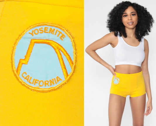 70s Yosemite California Patch High-Rise Shorts Yellow Extra Small