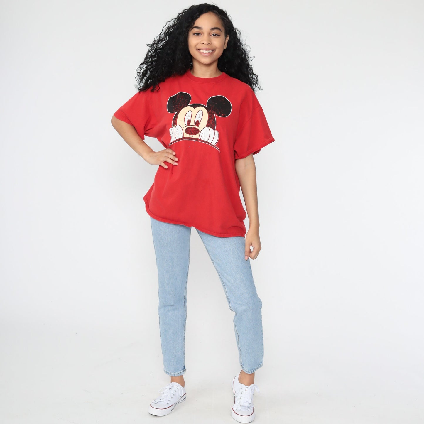 80s Mickey Mouse Walt Disney Graphic T-Shirt Red Medium Large