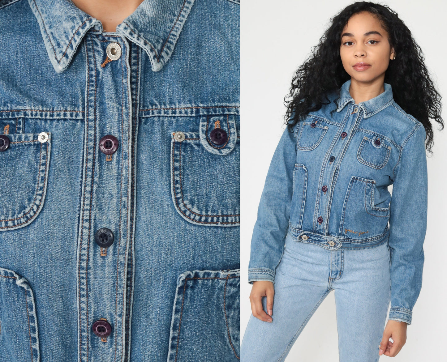90s Guess Denim Jacket Blue Button-Up Trucker Small S