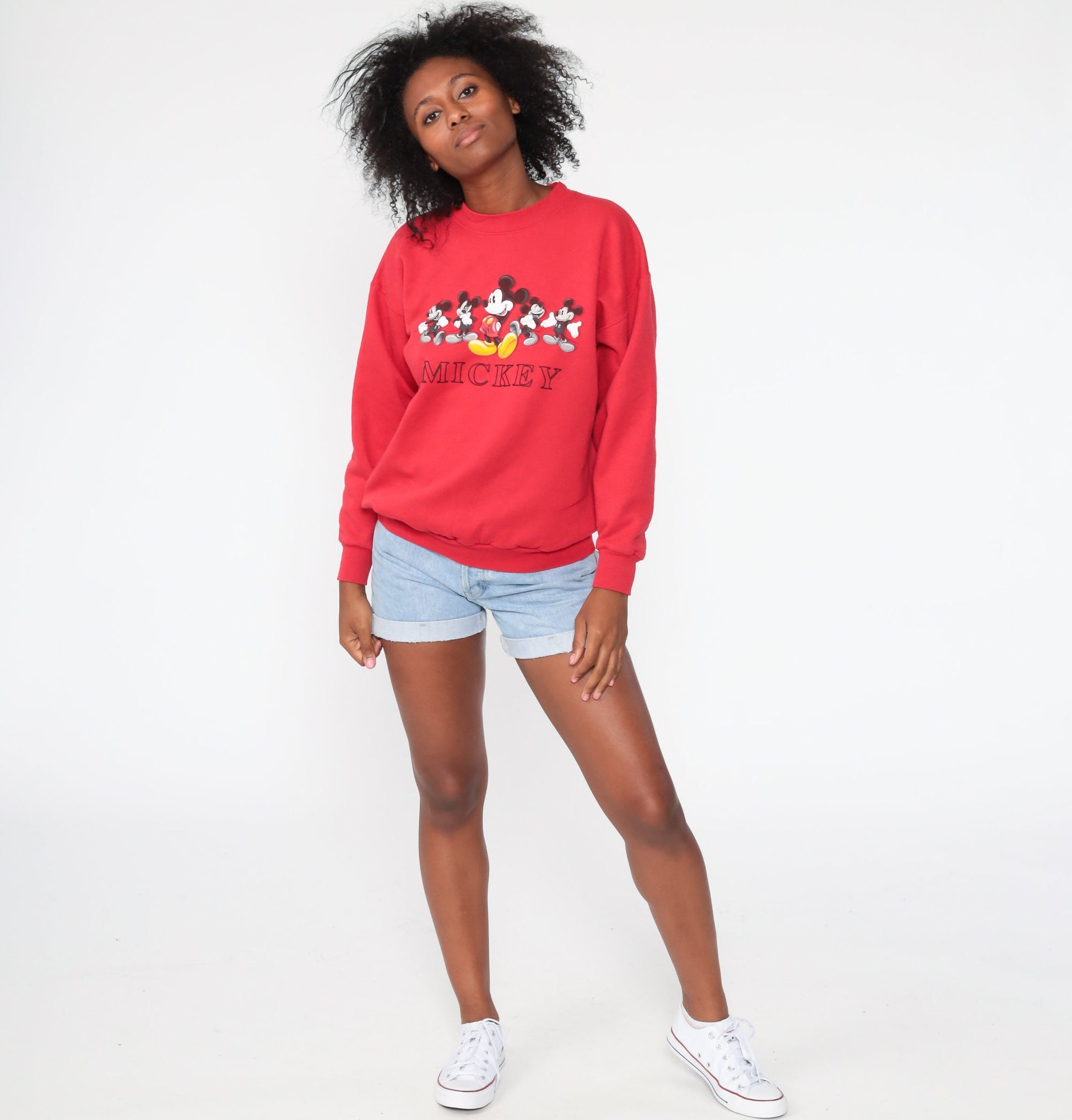 90s Disney Mickey Mouse Sweatshirt Red Crewneck Graphic Medium