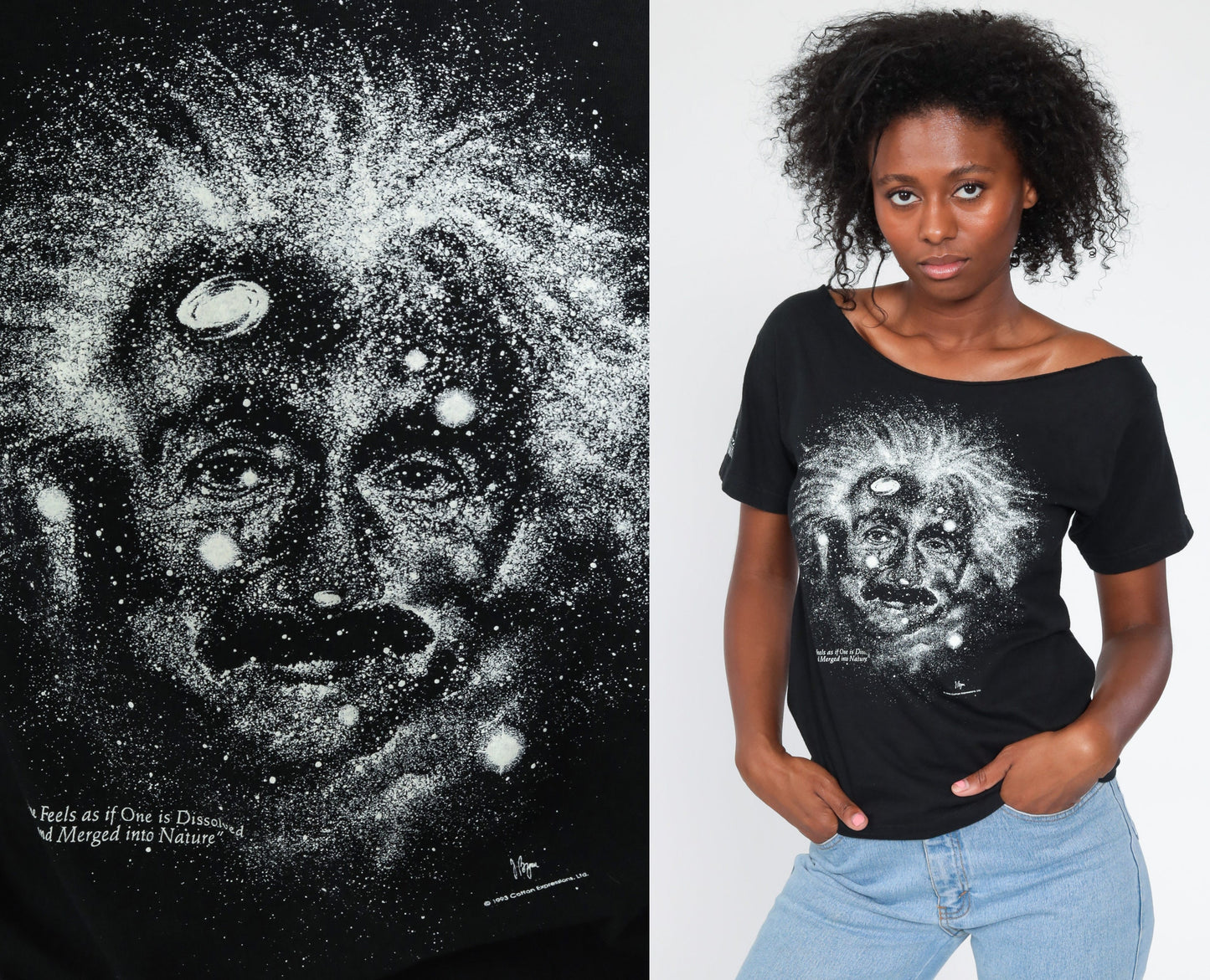 90s Albert Einstein Glow in the Dark Galaxy T-Shirt Black Small