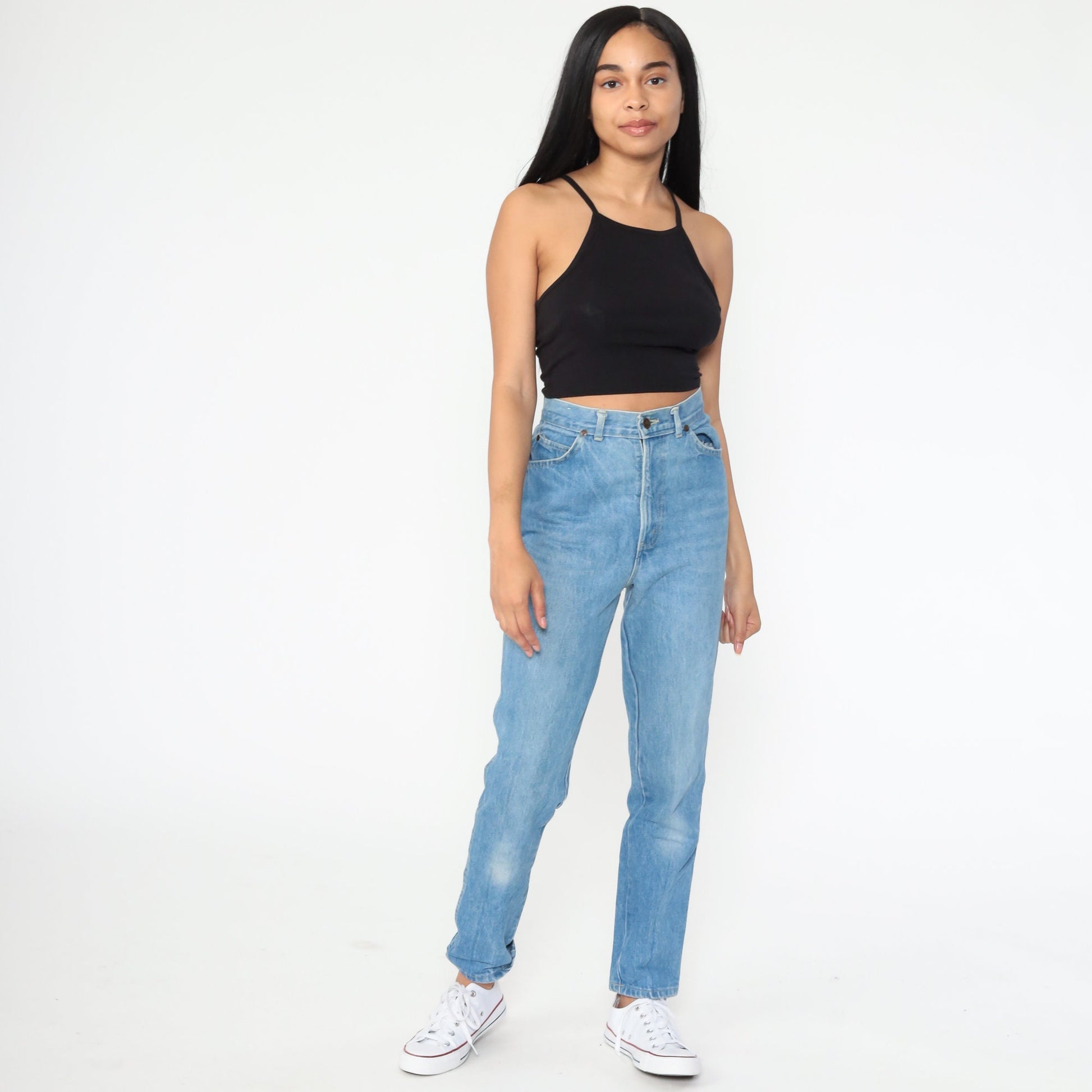 70s Sunset Blues High Waisted Straight Leg Jeans Blue Denim Small