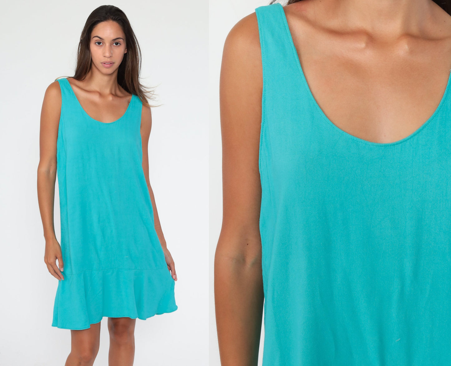 90s Turquoise Jumper Dress Mini Shift Sleeveless Medium