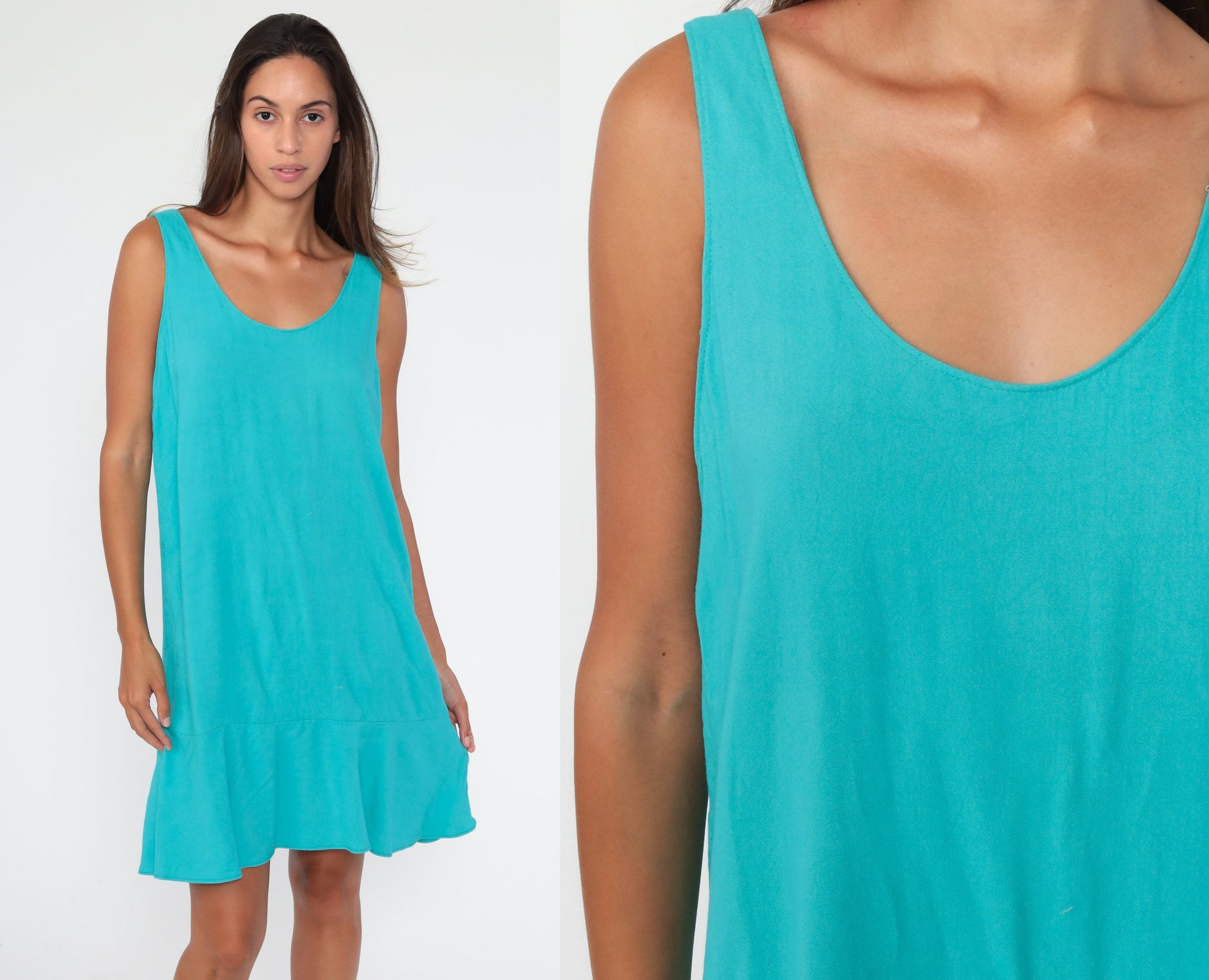 90s Turquoise Jumper Dress Mini Shift Sleeveless Medium