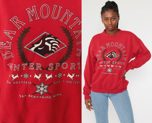 90s Bear Mountain New York Graphic Sweatshirt Crewneck Red Medium Large