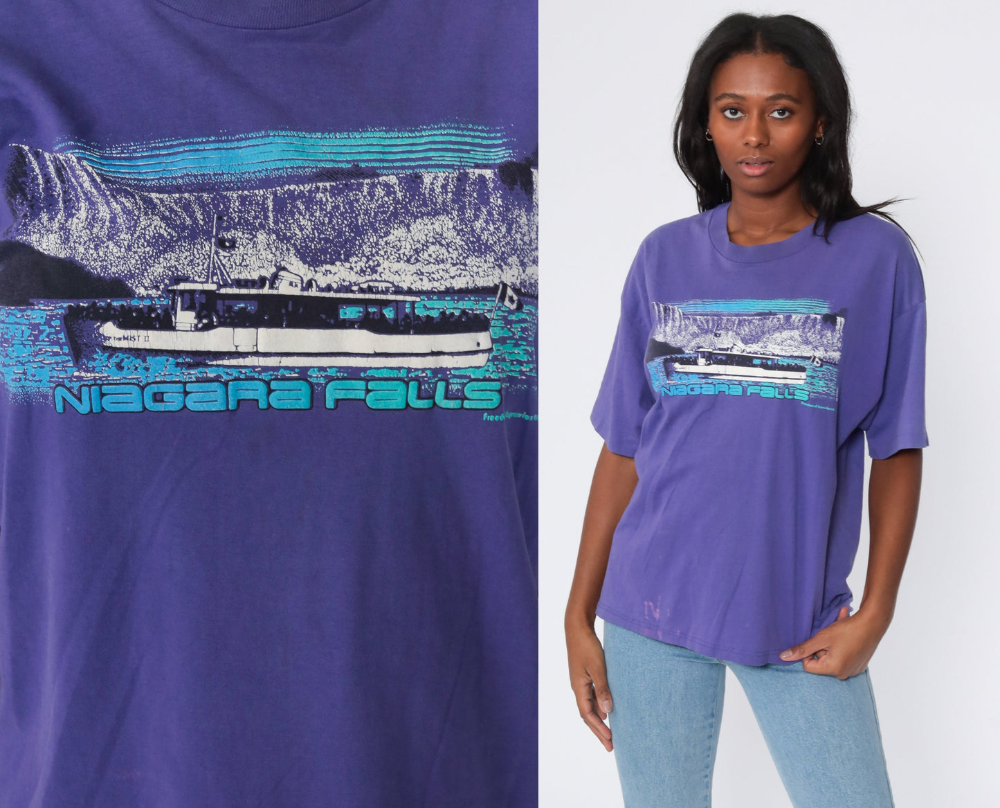 80s Niagara Falls Graphic T-Shirt Purple Distressed Large