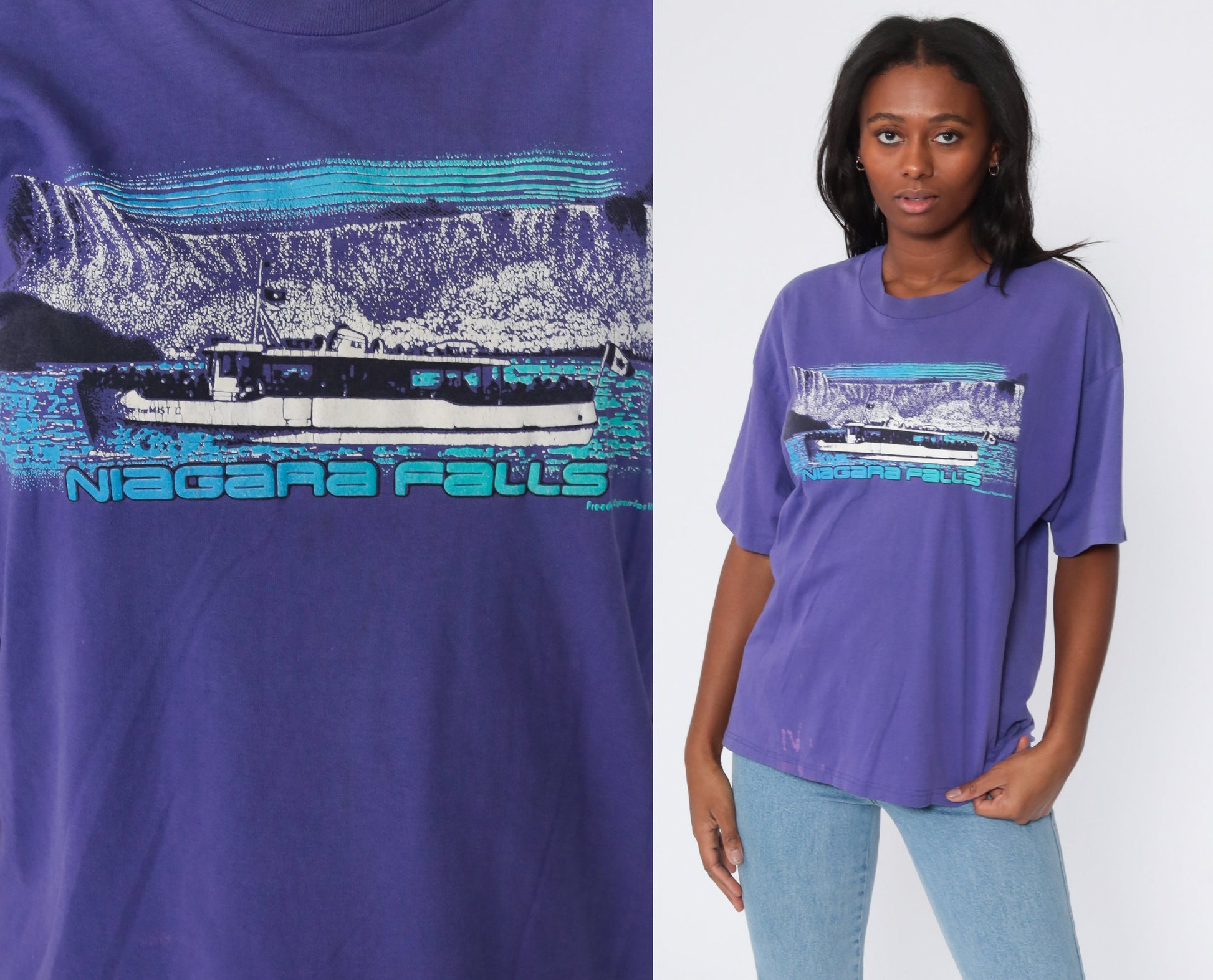 80s Niagara Falls Graphic T-Shirt Purple Distressed Large