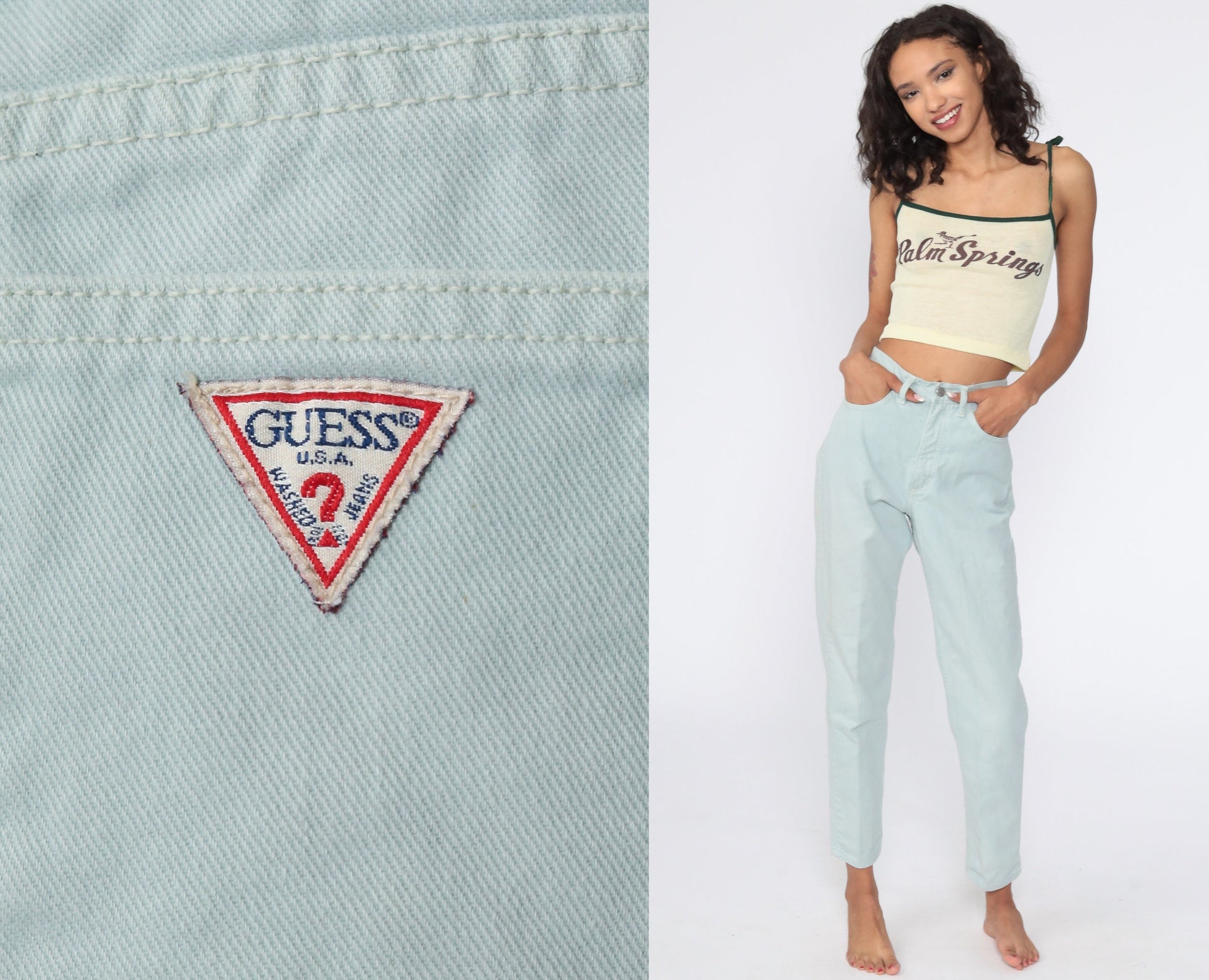 Guess Mint Green High Waist Mom Jeans 80s Denim Slim Tapered Extra Small
