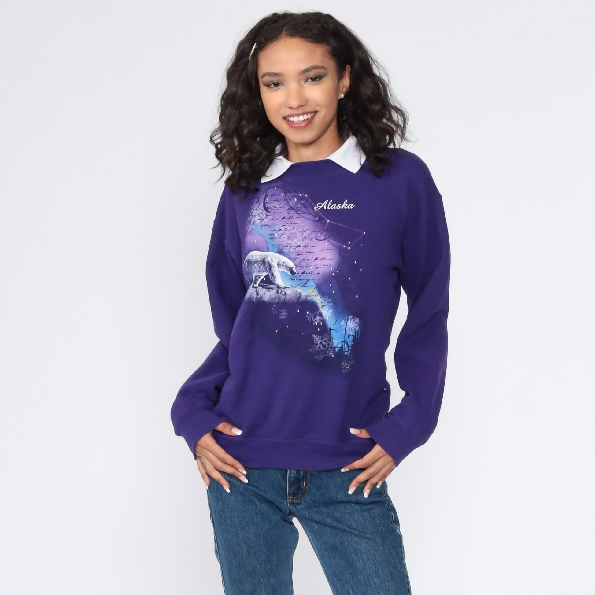 80s Polar Bear Alaska Graphic Sweatshirt Purple Crewneck Small