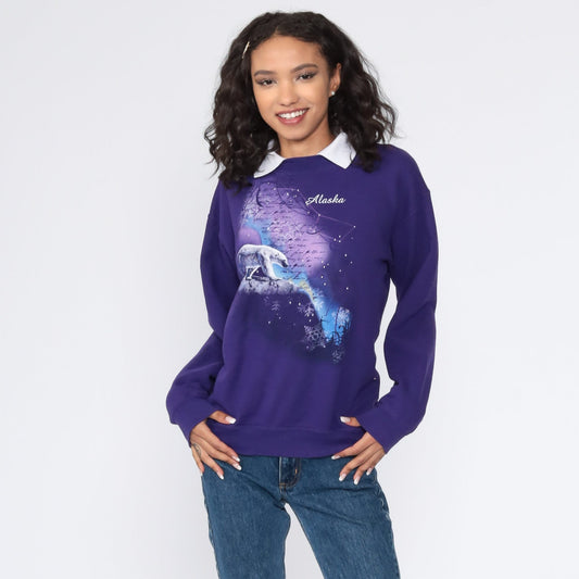 80s Polar Bear Alaska Graphic Sweatshirt Purple Crewneck Small