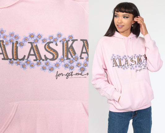 90s Alaska Forget Me Not Hoodie Pink Floral Graphic Sweatshirt Medium