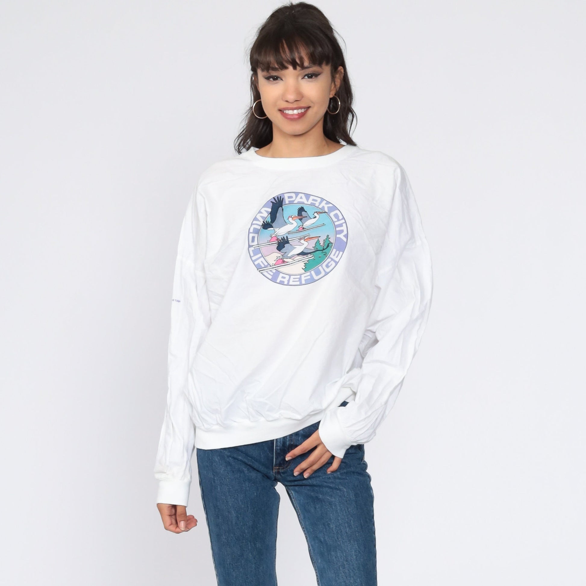 80s Park City Wildlife Refuge Pelican Ski Graphic Long Sleeve Tee Extra Large