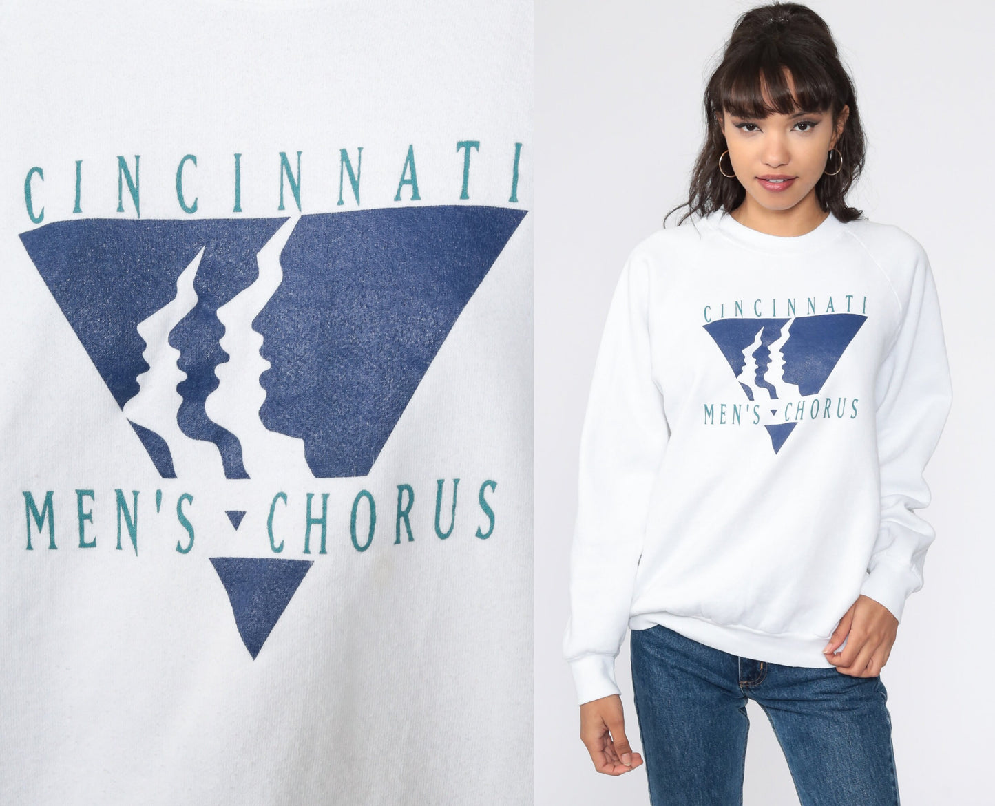 80s Cincinnati Men's Chorus Raglan Sweatshirt Graphic Crewneck Medium Large