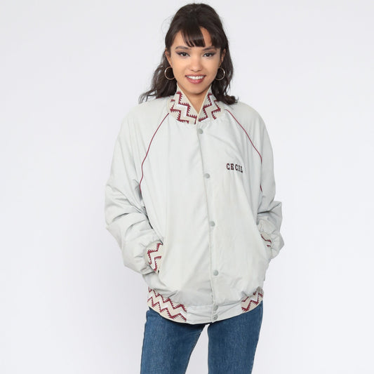 80s Cecil & Green Fields Baseball Jacket Grey Snap Unisex Extra Large