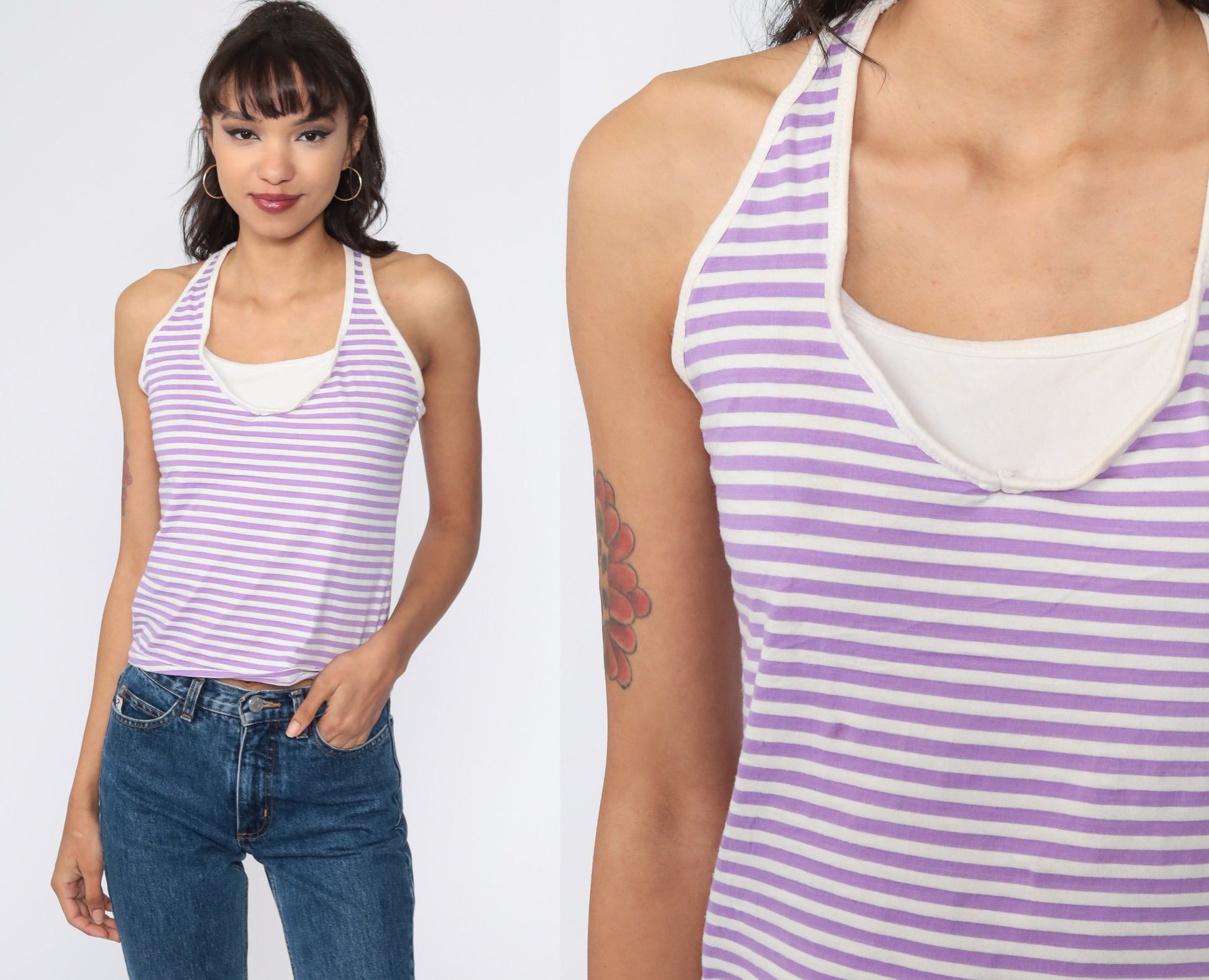 Y2K Lavender Striped Racerback Tank Top 00s Sleeveless Small S