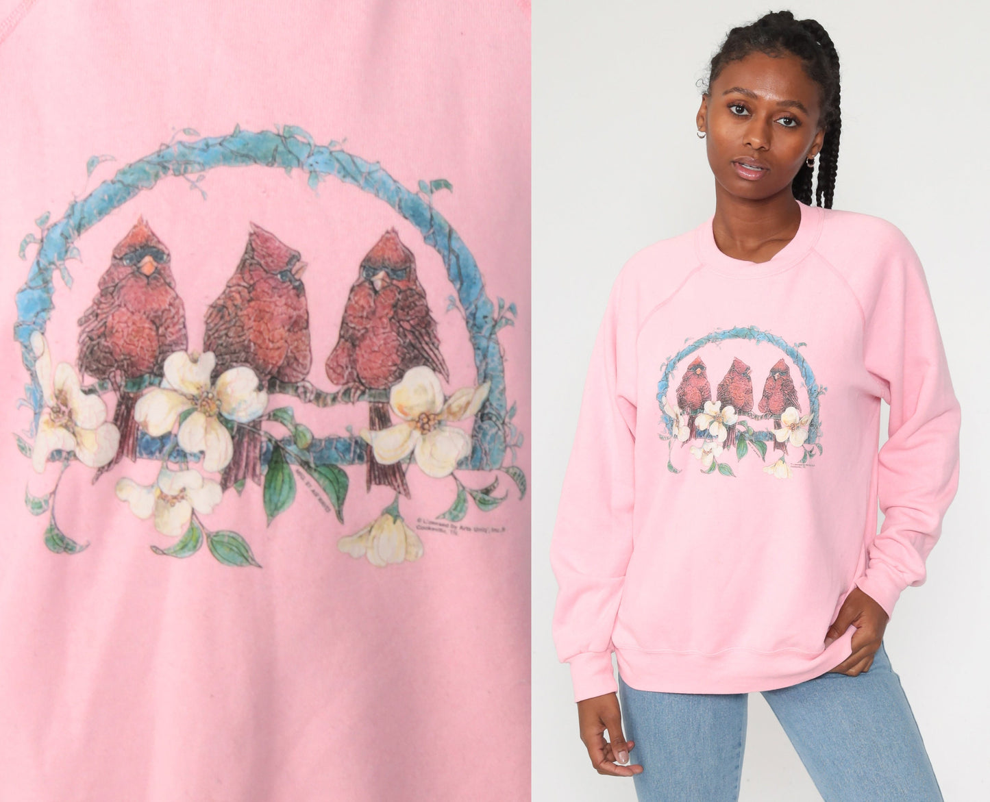 80s Cardinal Bird Graphic Sweatshirt Pink Crewneck Extra Large XXL