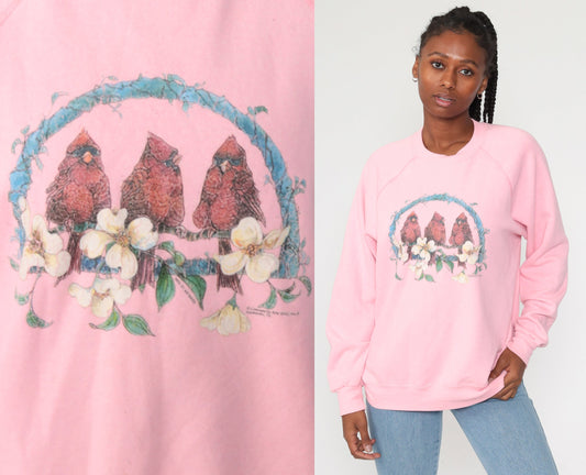 80s Cardinal Bird Graphic Sweatshirt Pink Crewneck Extra Large XXL