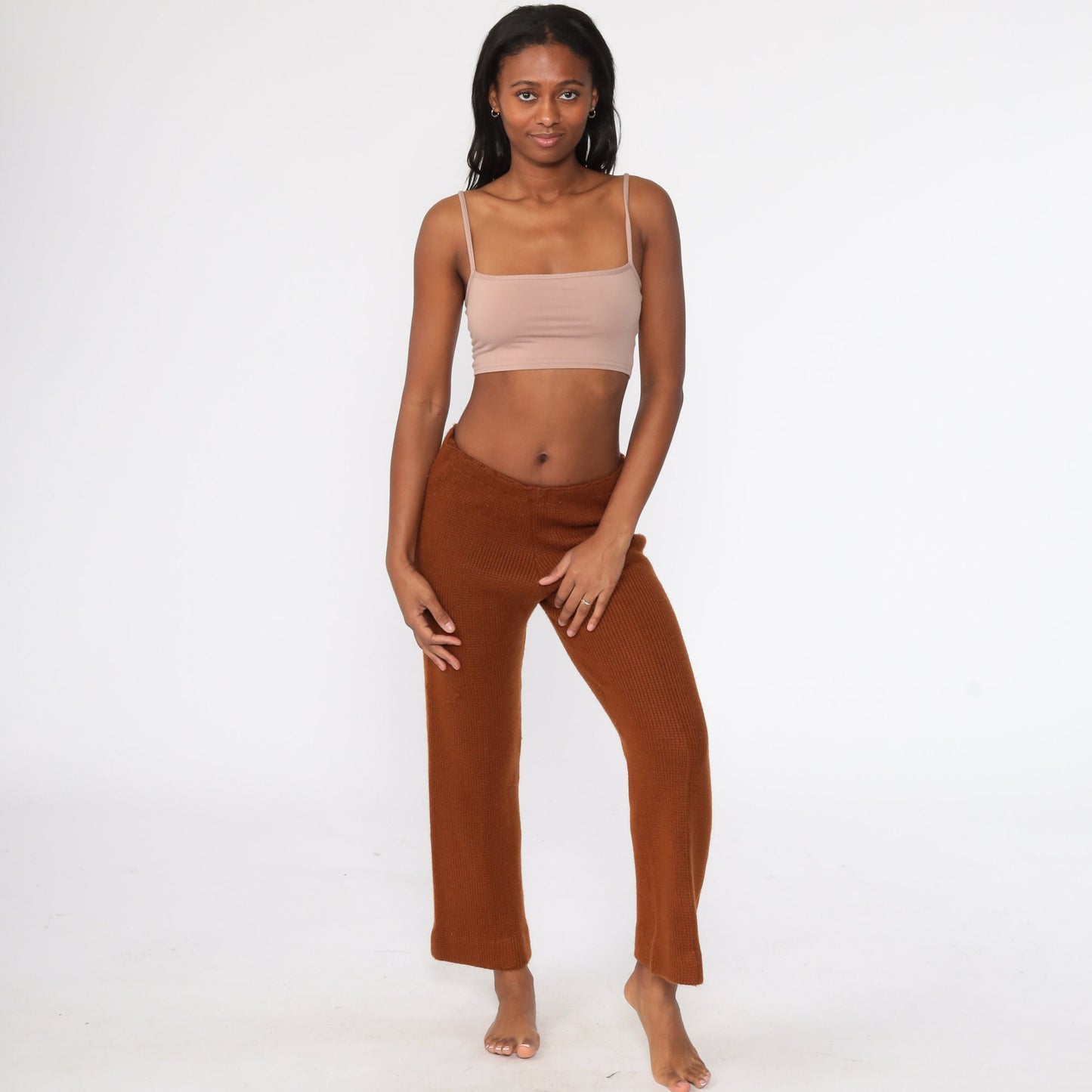 70s Nordak Sportswear Bell Bottom Pants Brown Knit High Waisted Medium
