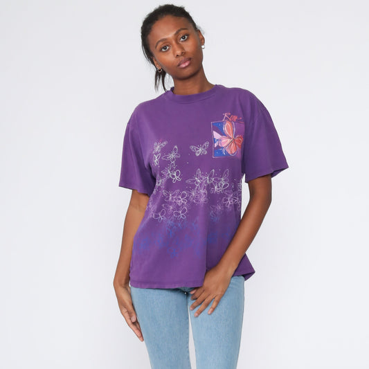 90s Reno Nevada Butterfly Graphic T-Shirt Purple Cotton Medium