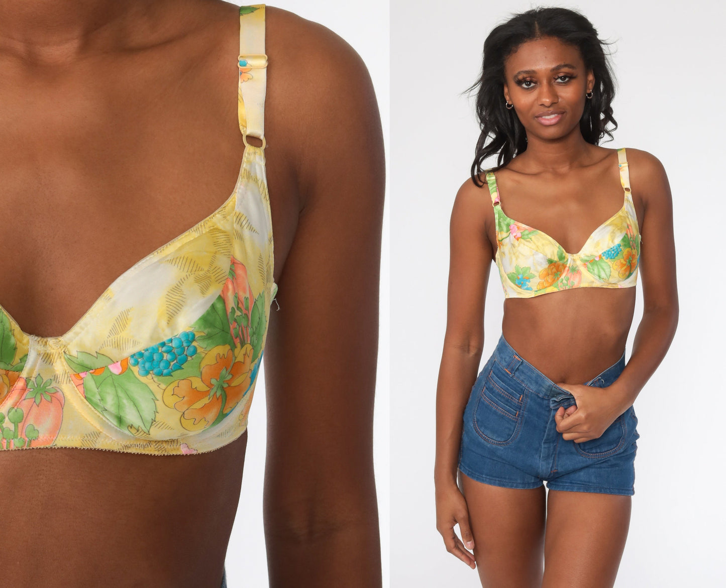 Vanity Fair 70s Floral Bra 34C Tropical Print Vintage Lingerie