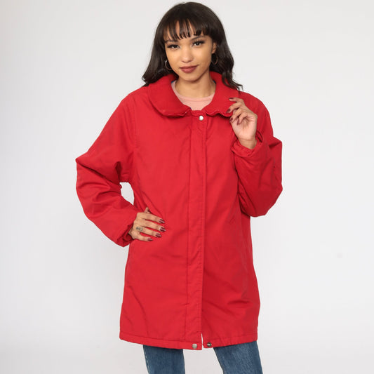 80s Windsor Bay Red Cotton Windbreaker Jacket Knit Collar Medium
