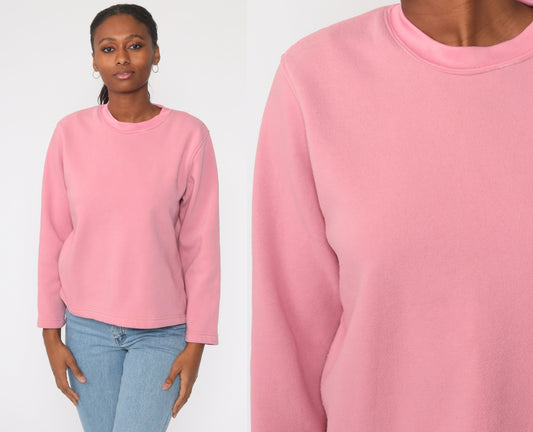 90s Pink Crewneck Sweatshirt Plain Cotton Pullover Medium