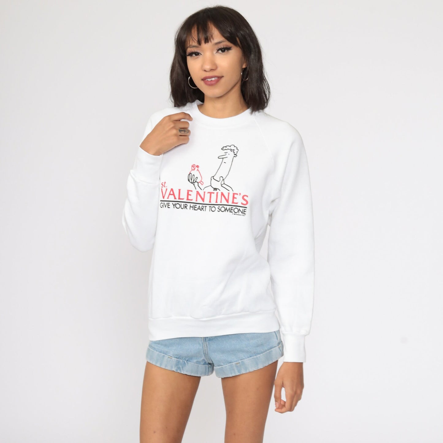 80s St. Valentine's Heart Graphic Sweatshirt Raglan Pullover Small
