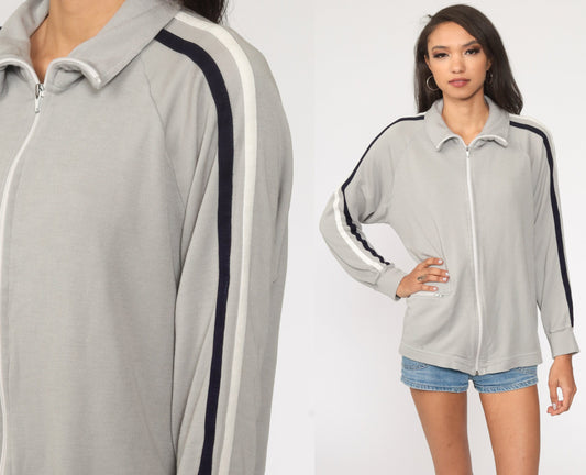 80s Oshman Track Jacket Grey Raglan Zip-Up Warmup Large