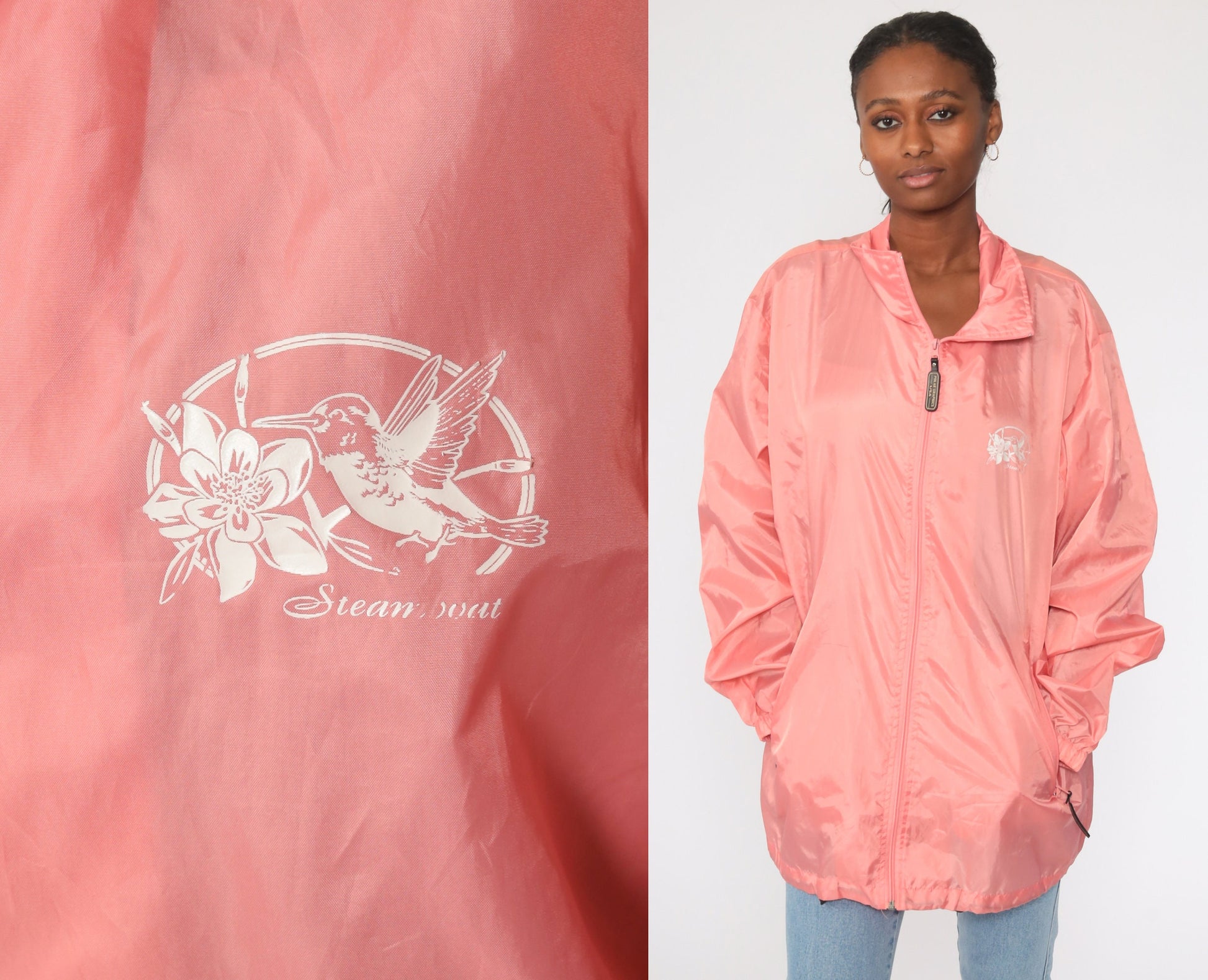 00s Pink Steamboat Colorado Hummingbird Windbreaker Jacket Large
