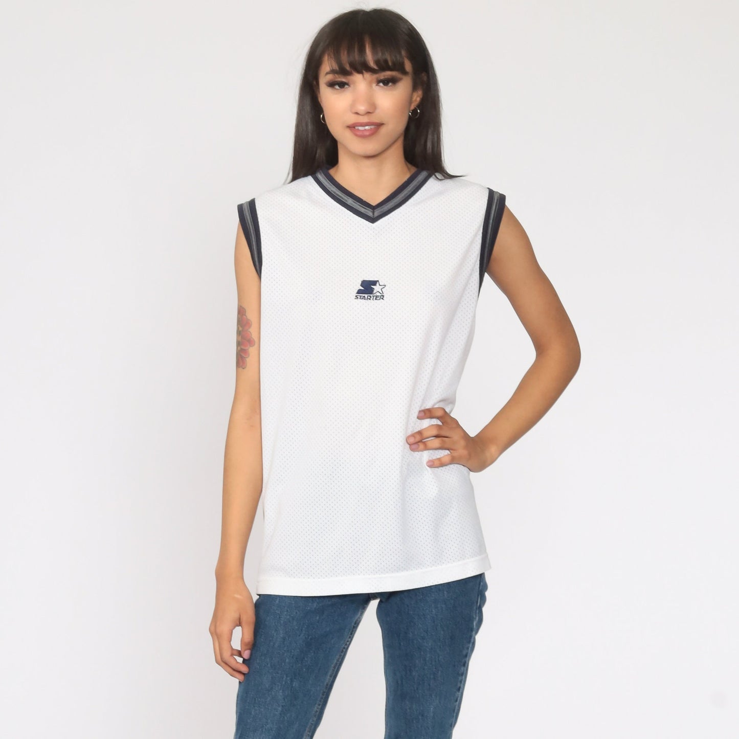 90s Starter Mesh Tank Top White Sports Jersey Small