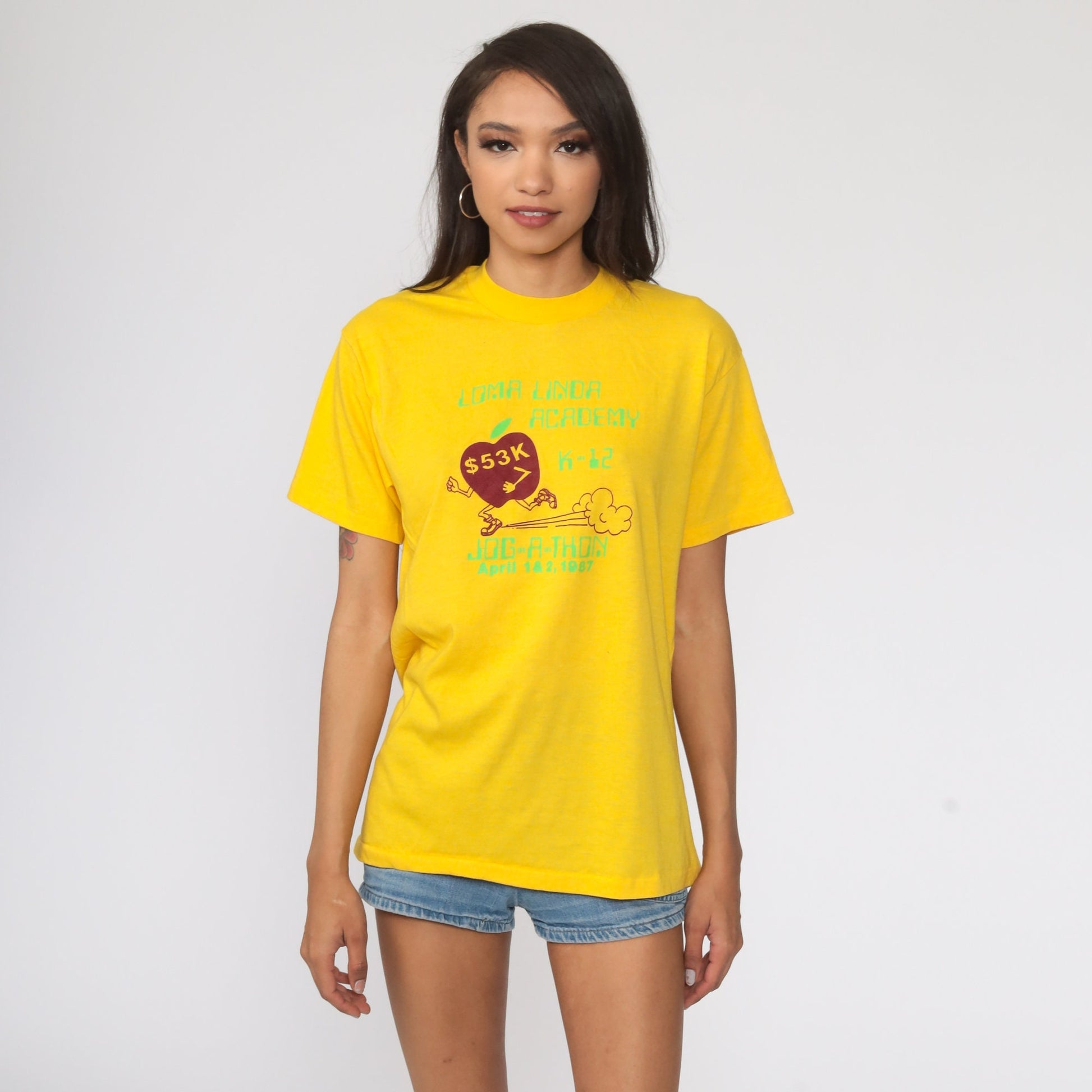80s Loma Linda Running Graphic T-Shirt Yellow Single Stitch Medium