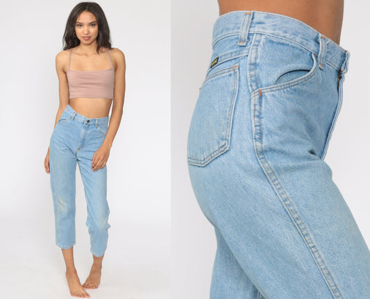 80s Maverick Mom Jeans Stone Wash Blue Denim Mid Rise Small 26