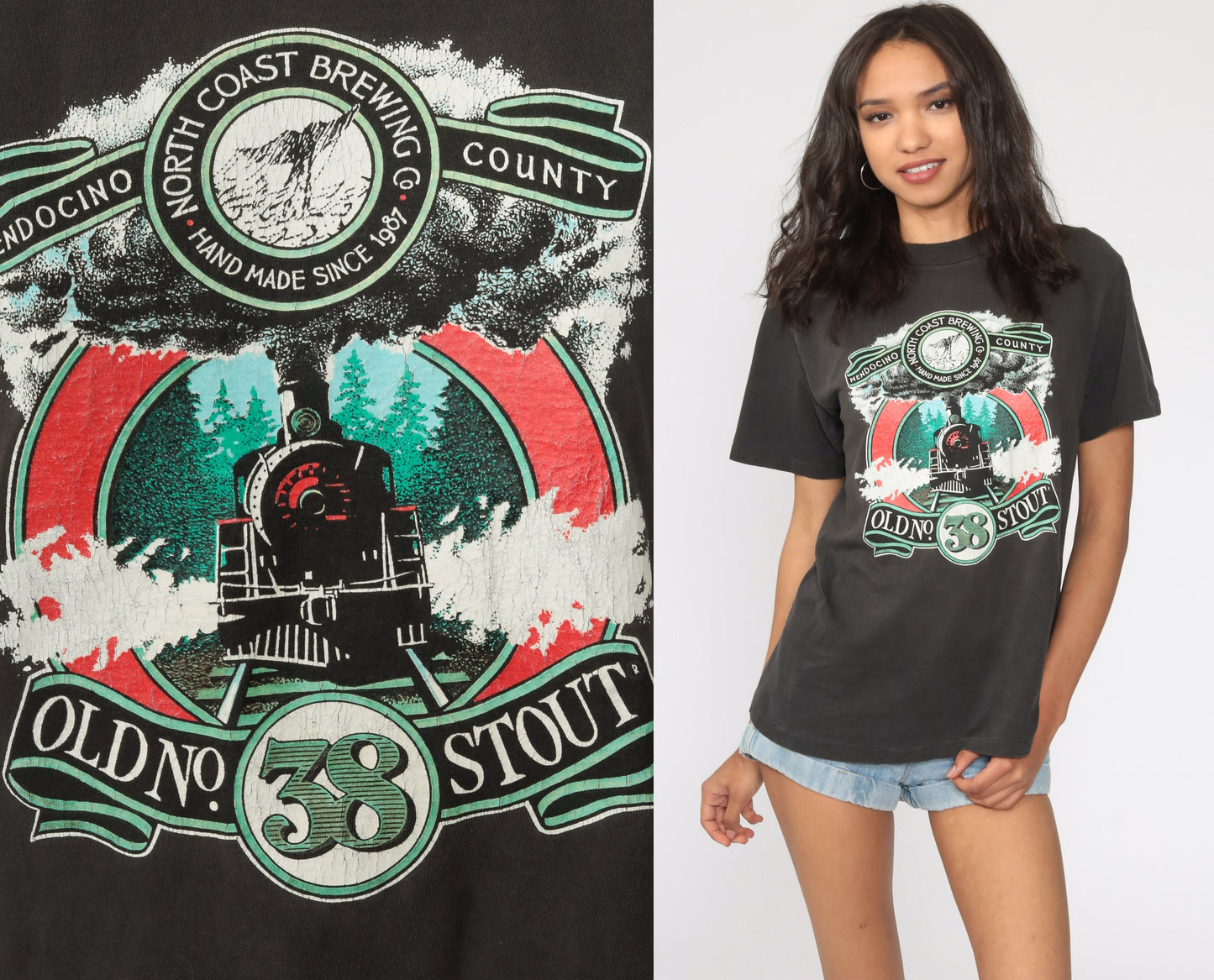 90s North Coast Brewing Company Stout Graphic T-Shirt Black Single Stitch Small