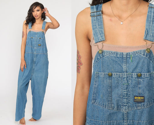 80s OshKosh B'Gosh Denim Overalls Blue Distressed Workwear Extra Large