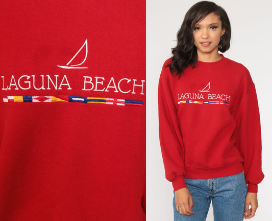 90s Laguna Beach Sailboat Sweatshirt Faded Red California Crewneck Medium
