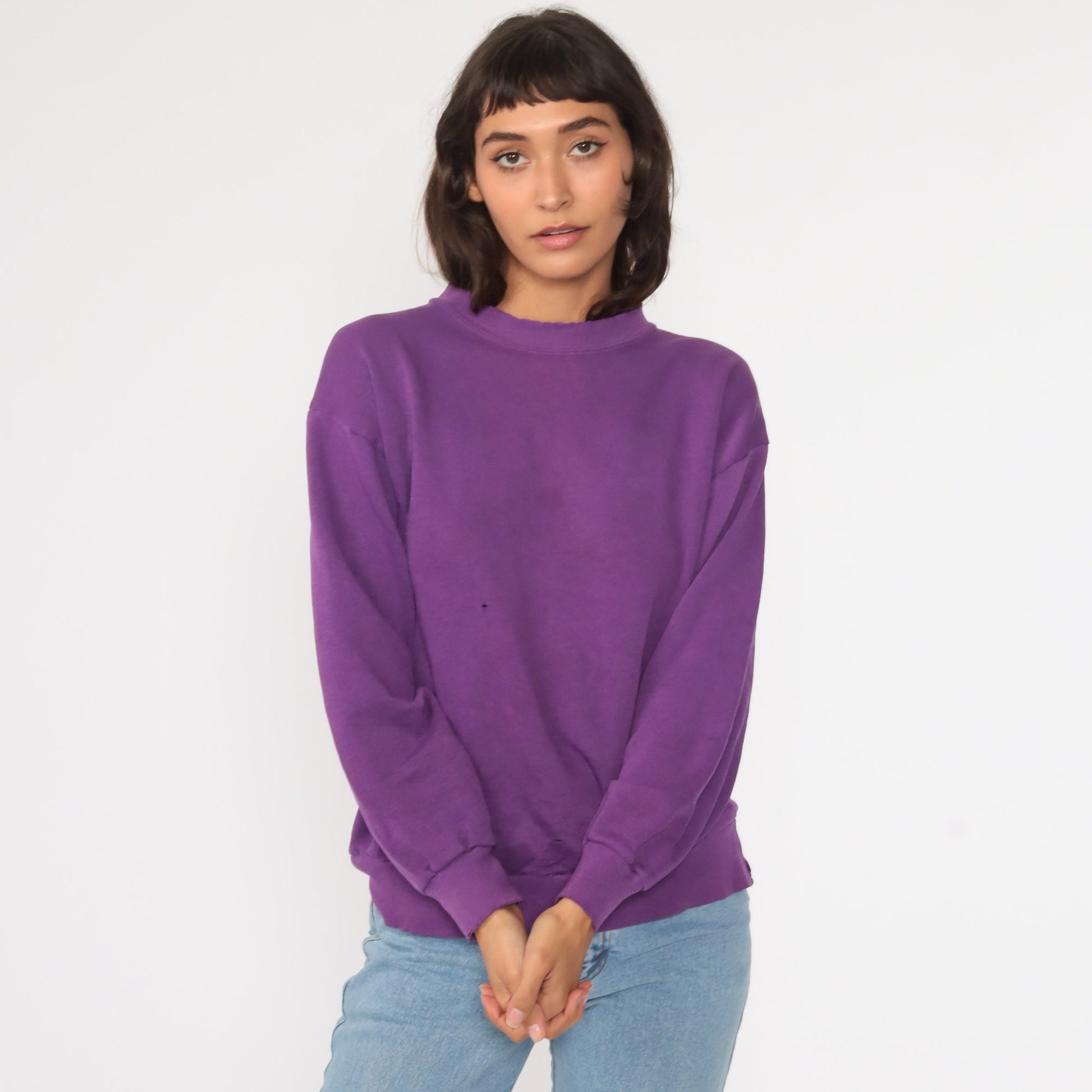 80s Purple Crewneck Sweatshirt Distressed Cotton Blend Medium