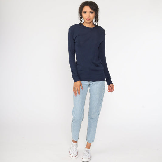 80s Blue Polypropylene Thermal Long Sleeve Shirt Medium