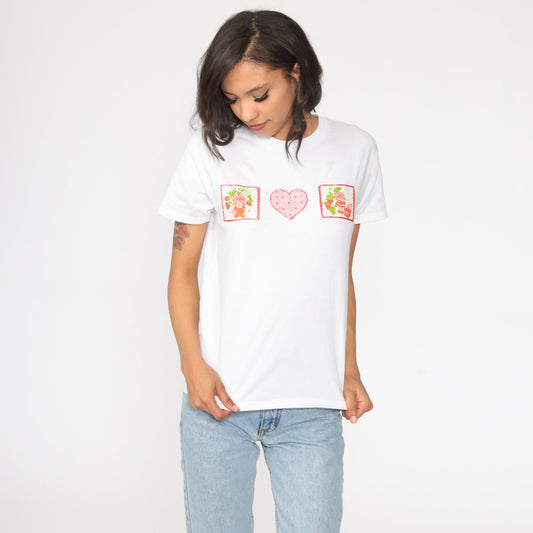 90s Strawberry Shortcake Graphic T-Shirt Kawaii Cartoon White Extra Small XS