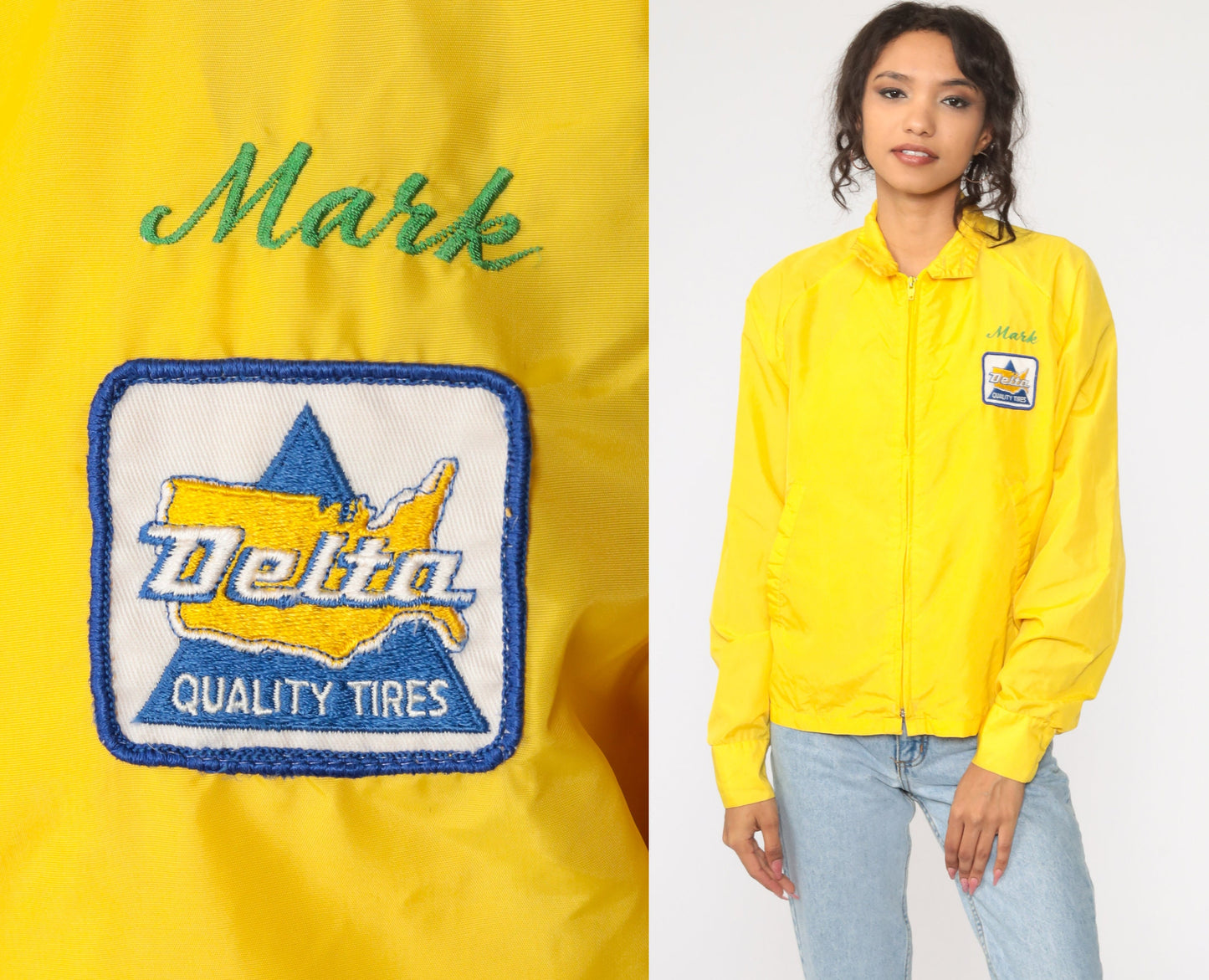 70s Delta Tires Windbreaker Jacket Yellow Raglan Zip-Up Medium