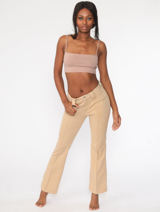 70s Tan Bell Bottom Pants High Waist Vintage Trousers Small 26