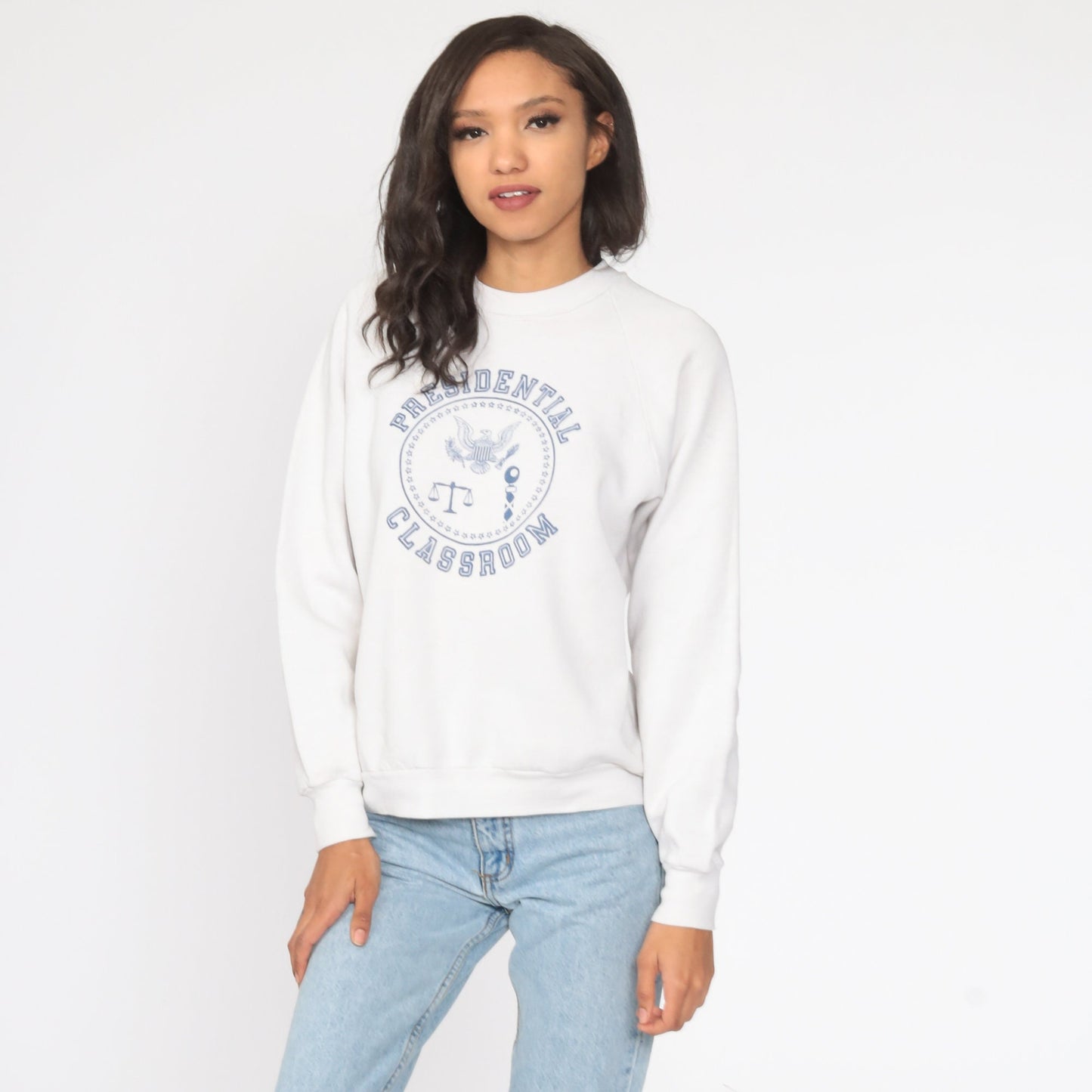 80s Presidential Classroom Washington DC Raglan Sweatshirt White House Graphic Medium