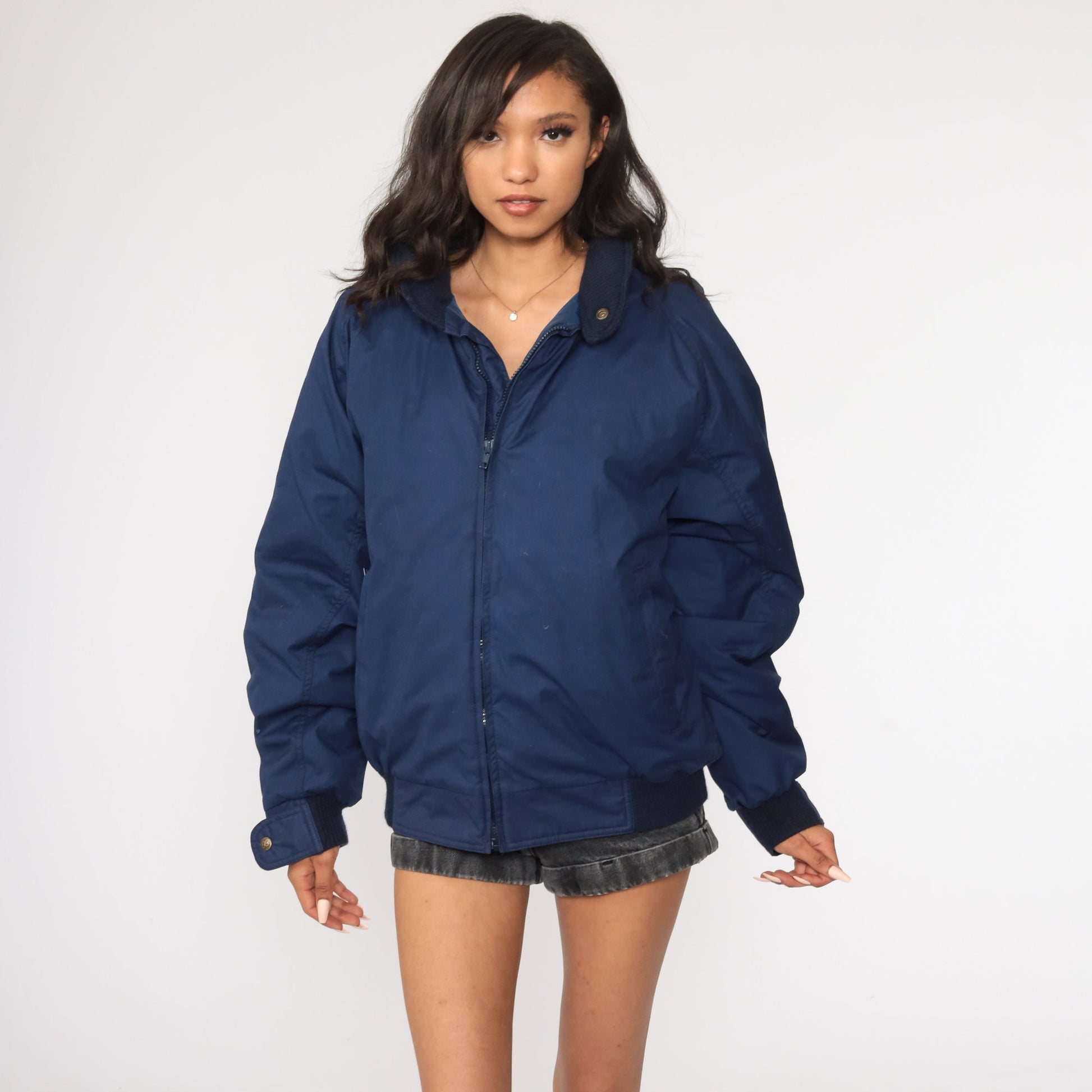 Eddie Bauer 80s Goose Down Bomber Jacket Navy Blue Men's Large