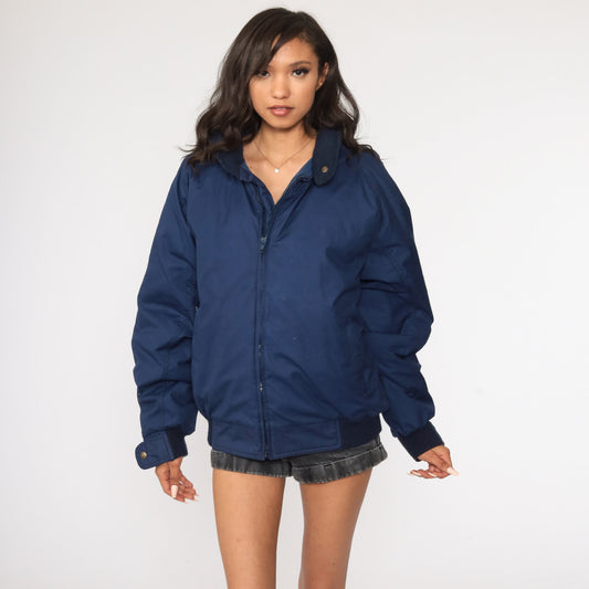 Eddie Bauer 80s Goose Down Bomber Jacket Navy Blue Men's Large