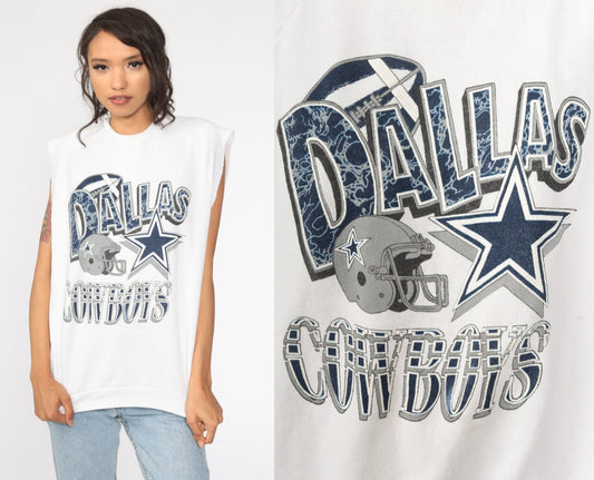 80s Dallas Cowboys NFL Football Graphic Sweatshirt Short Sleeve Medium Large