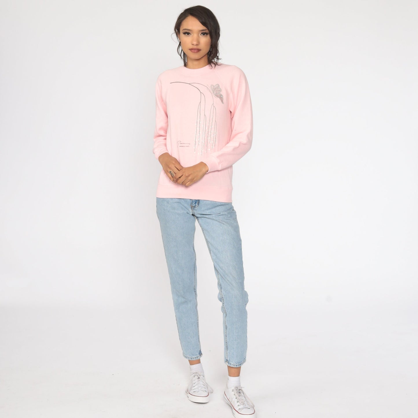 80s Butterfly Sweatshirt Baby Pink Graphic Crewneck Extra Small