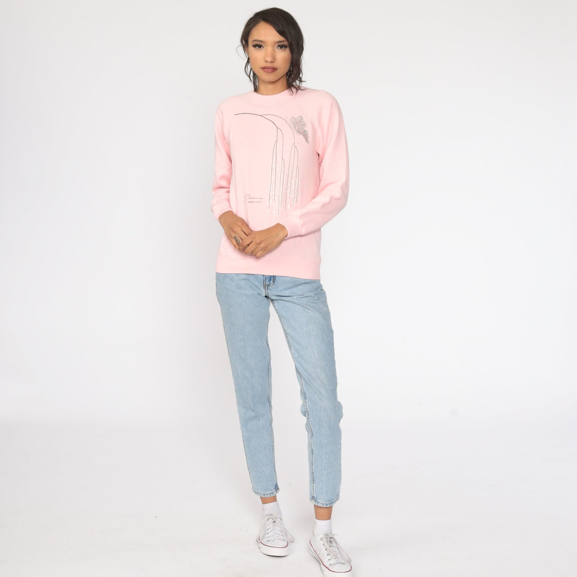 80s Butterfly Sweatshirt Baby Pink Graphic Crewneck Extra Small