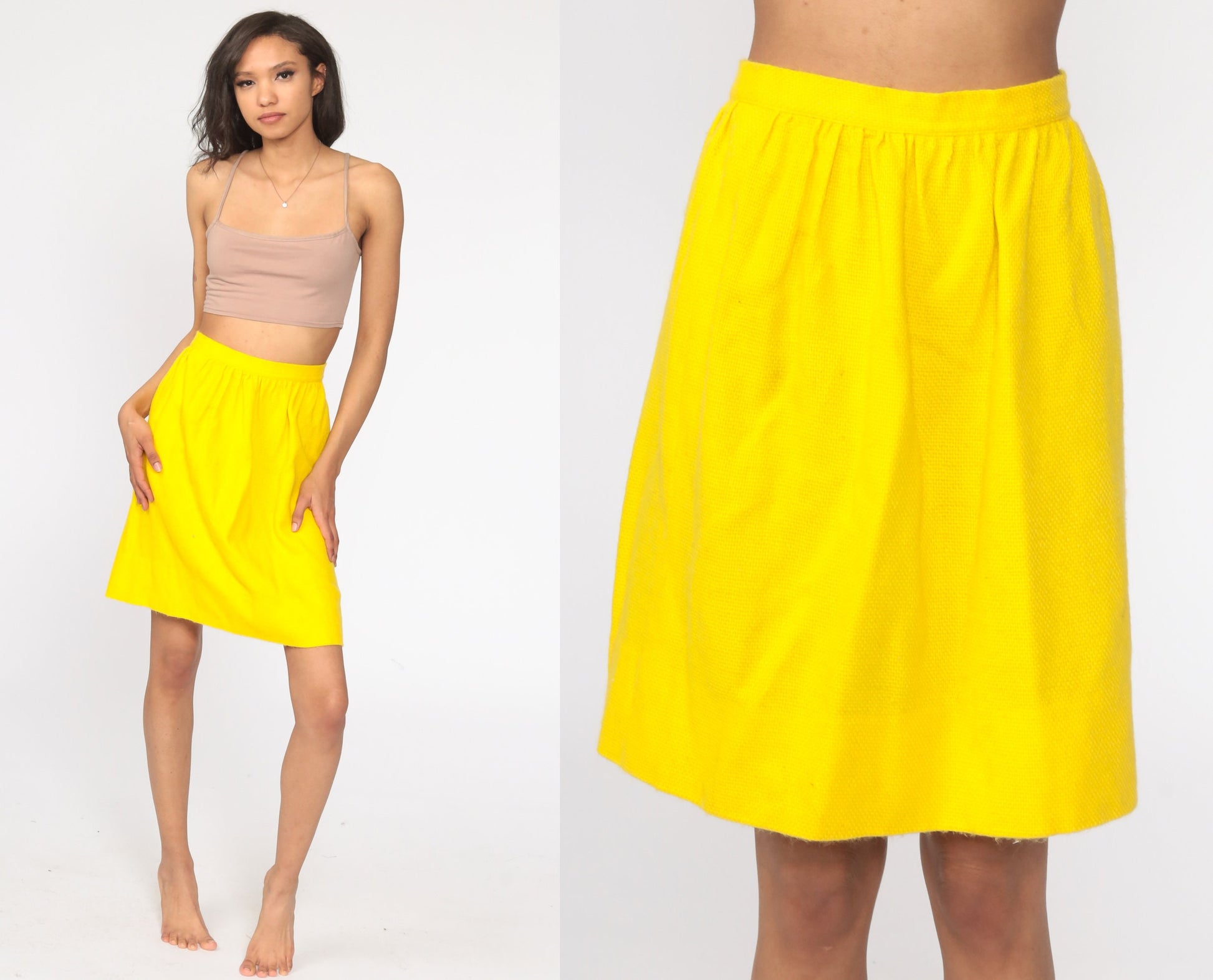 60s Yellow High-Waisted Mini Skirt Mod Preppy Extra Small