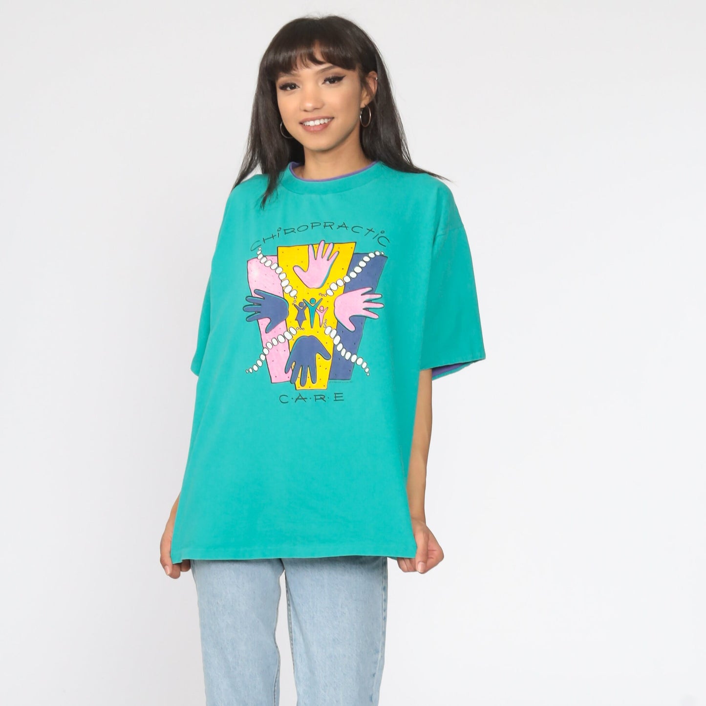 90s Chiropractic Care Graphic T-Shirt Turquoise Cotton Extra Large XL