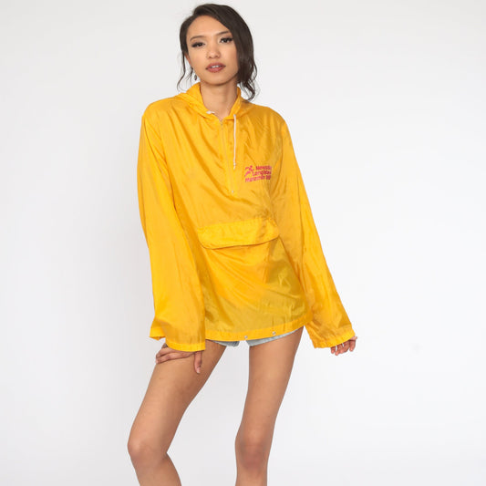 80s Long Island Marathon Yellow Half Zip Hooded Jacket Windbreaker Small Medium