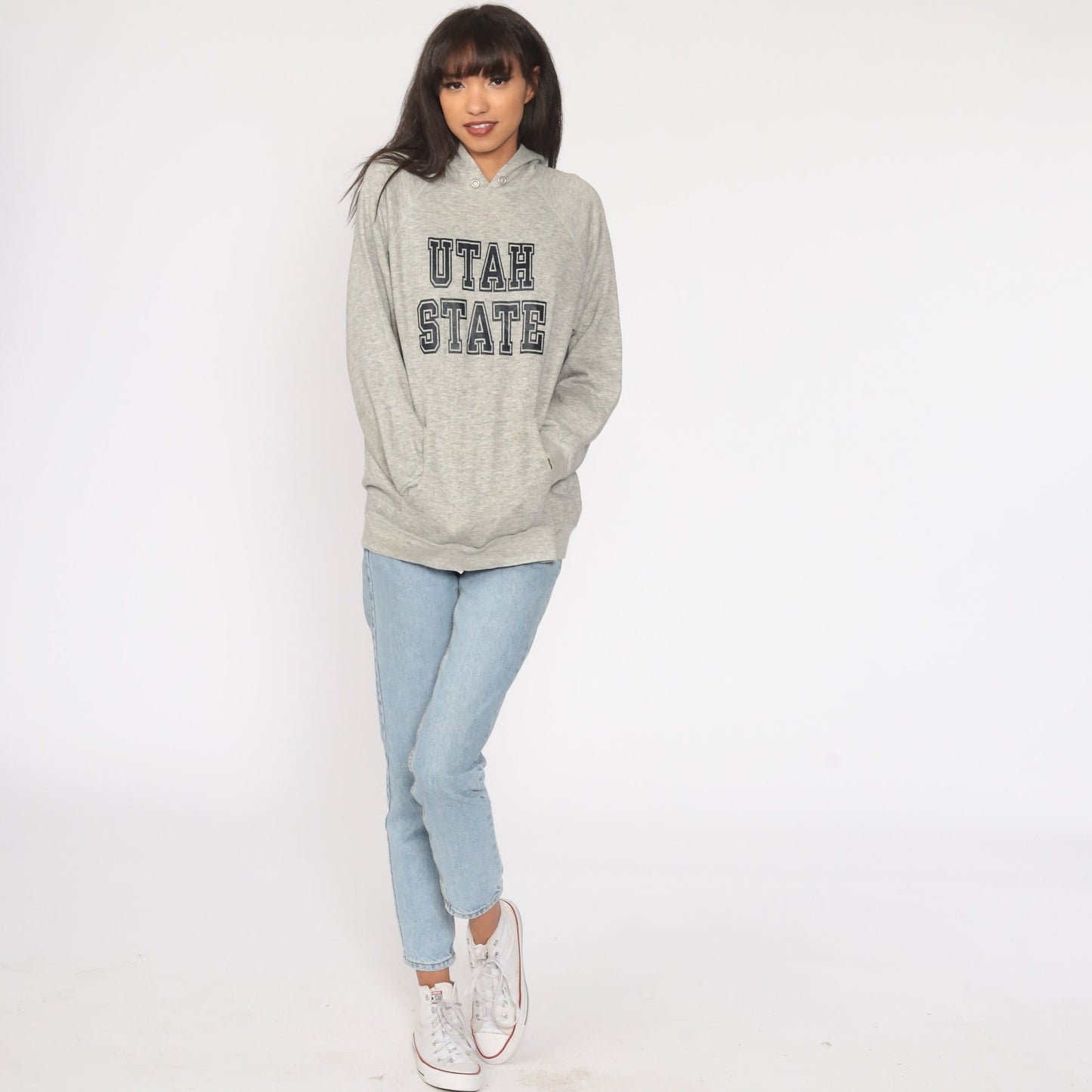 90s Utah State University Champion Hoodie Grey Medium